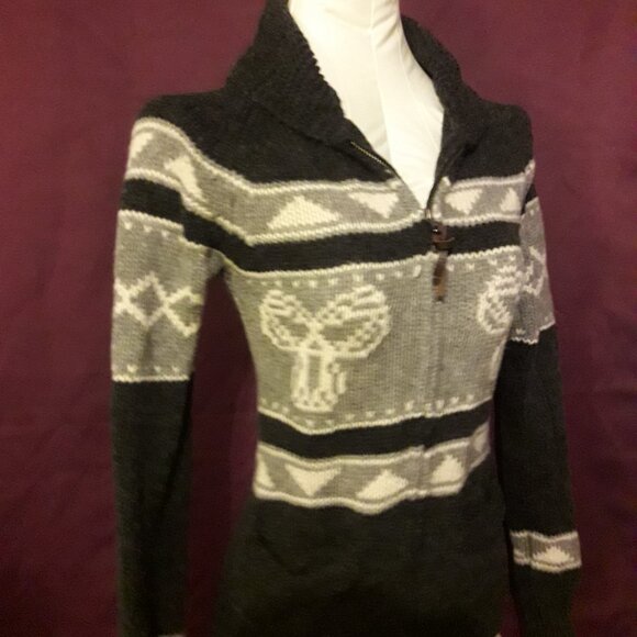 Aritzia TNA 100% Lambswool XXS Full Zip Sweater Shawl Collar Gray & White Wool - Picture 2 of 9